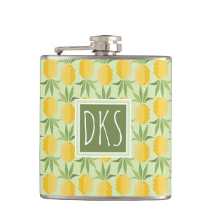 Retro Pineapples   Monogram Hip Flask