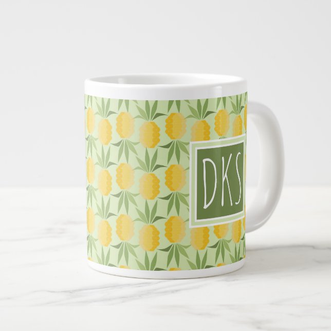 Retro Pineapples | Monogram Large Coffee Mug (Front Right)