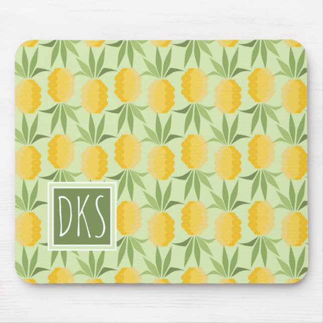 Retro Pineapples | Monogram Mouse Pad (Front)