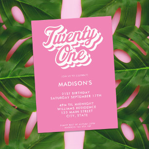 Retro Pink 21st Birthday Invitation