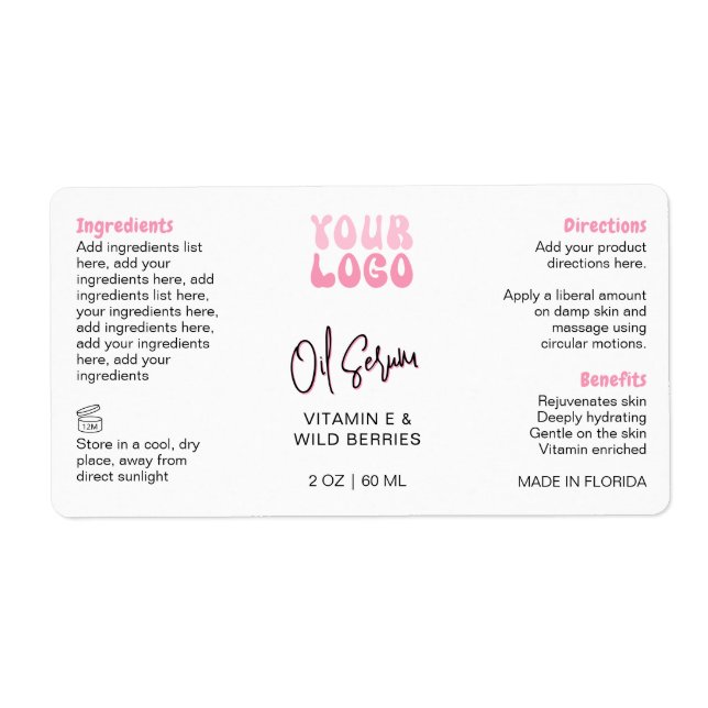 Retro Pink 2oz Dropper Bottle Wraparound (Front)