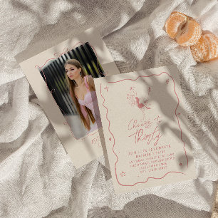 Retro Pink 30th Cheers To Thirty Photo Birthday  Invitation