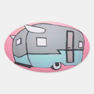 Retro Pink Airstream Trailer Oval Sticker