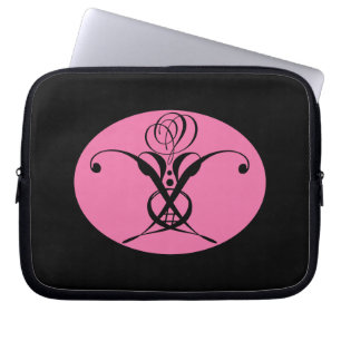 Retro Pink and Black Flourish Rose Laptop Sleeve