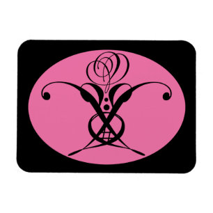 Retro Pink and Black Flourish Rose Magnet