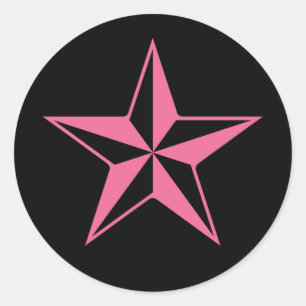 Retro Pink and Black Stars Classic Round Sticker