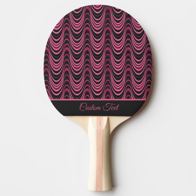 Retro Pink and Black Wavy Abstract Pattern Ping Pong Paddle (Front)