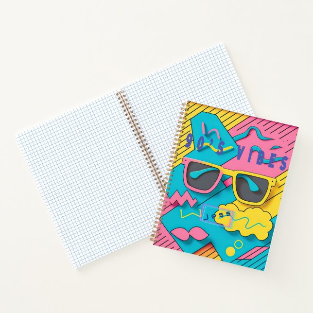 Retro Pink and Blue 90's Vibes Personalised Notebook (Inside)