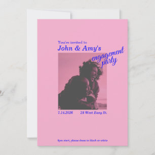 Retro Pink and Blue Engagement Party Invitation