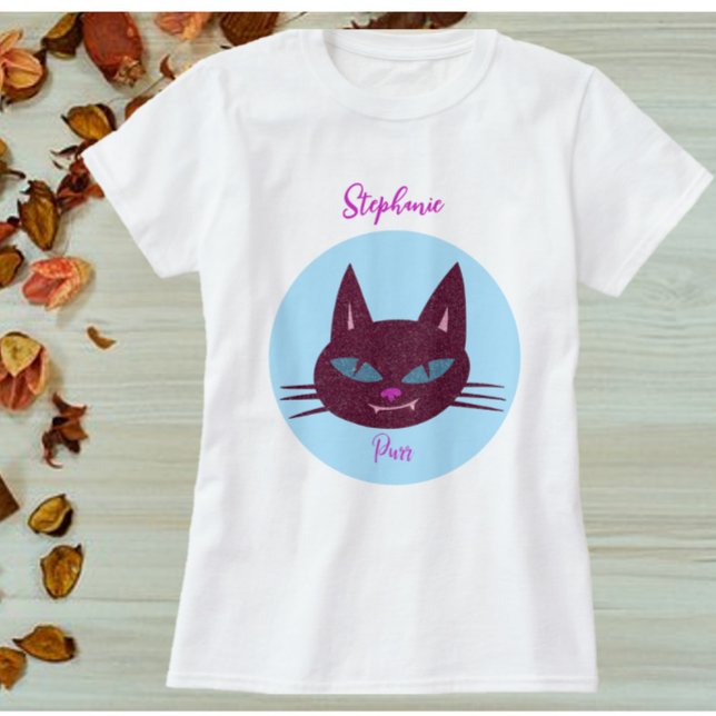 Retro Pink and Blue Purring Kitty T-Shirt (Creator Uploaded)