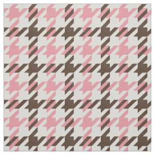 Retro pink and brown houndstooth plaid pattern fabric