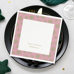 Retro Pink and Gold Floral Merry Christmas Party Napkin