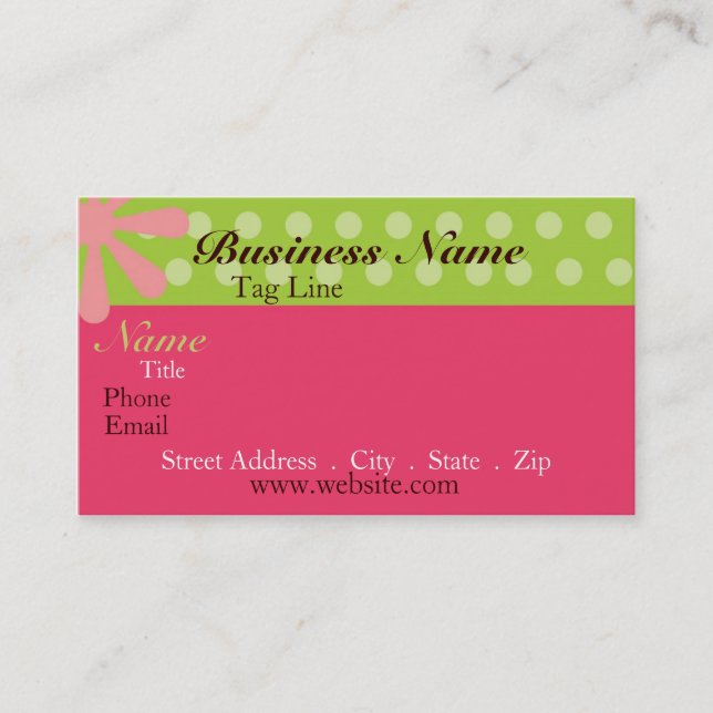 Retro Pink and Green Business Card (Front)