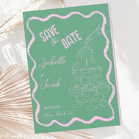 Retro Pink and Green Champagne Tower Save the Date
