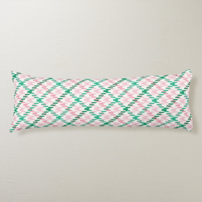 Retro pink and green houndstooth plaid pattern body cushion (Front)