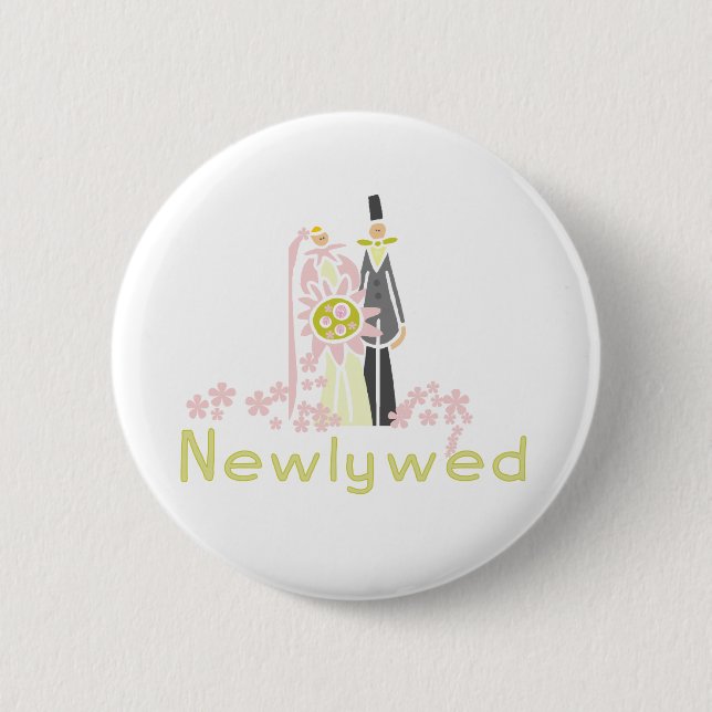 Retro Pink and Green Newlywed 6 Cm Round Badge (Front)