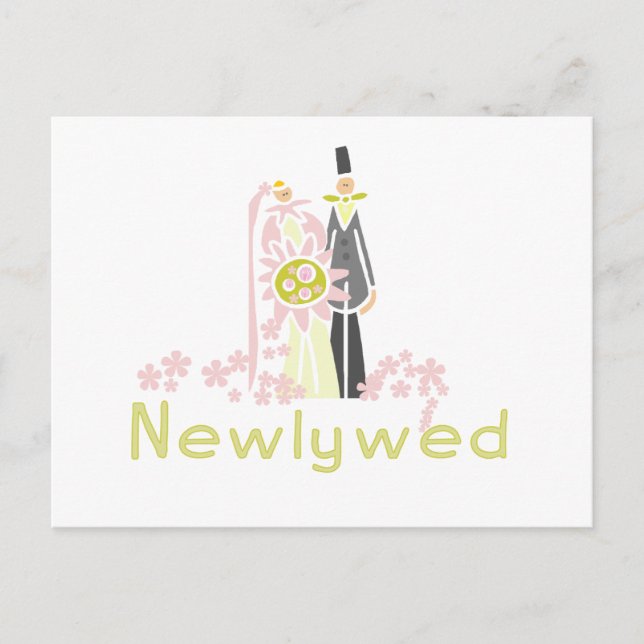 Retro Pink and Green Newlywed Announcement Postcard (Front)
