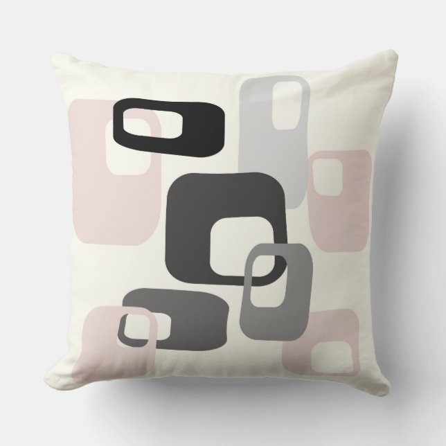 Retro pink and Grey Geometric Cushion (Front)