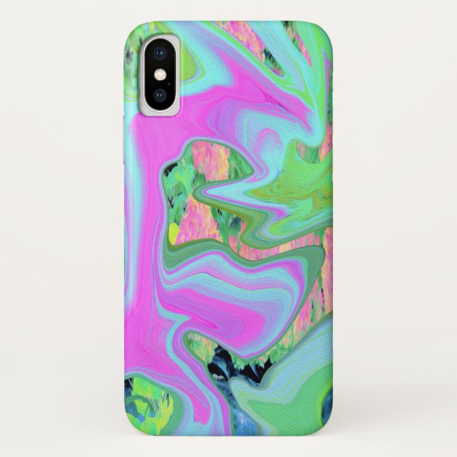 Retro Pink and Light Blue Liquid Art on Hydrangea Case-Mate iPhone Case (Back)