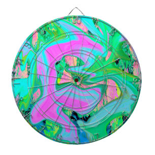 Retro Pink and Light Blue Liquid Art on Hydrangea Dartboard