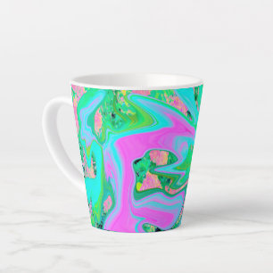 Retro Pink and Light Blue Liquid Art on Hydrangea Latte Mug