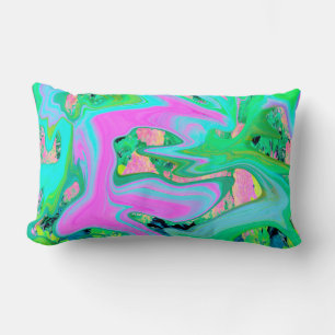 Retro Pink and Light Blue Liquid Art on Hydrangea Lumbar Cushion