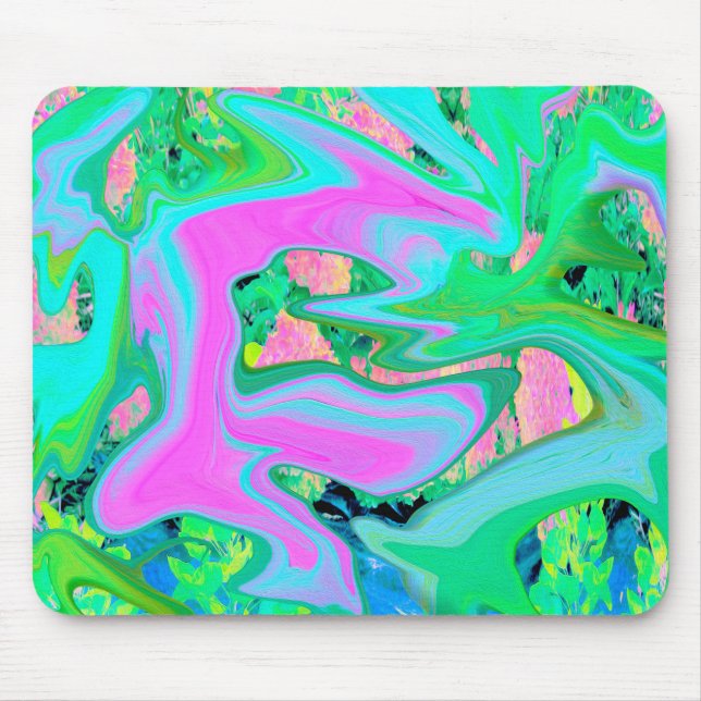 Retro Pink and Light Blue Liquid Art on Hydrangea Mouse Pad (Front)