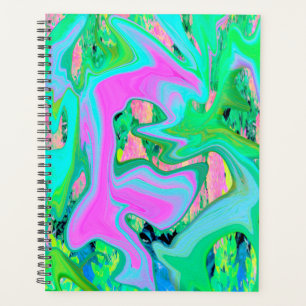 Retro Pink and Light Blue Liquid Art on Hydrangea Planner