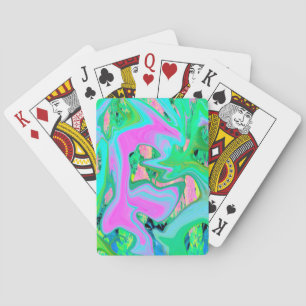 Retro Pink and Light Blue Liquid Art on Hydrangea Playing Cards