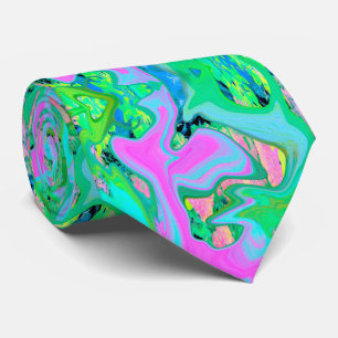 Retro Pink and Light Blue Liquid Art on Hydrangea Tie