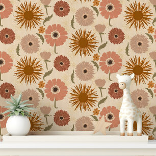 Retro Pink and Mustard Floral Wallpaper