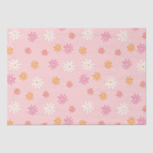 Retro Pink and Orange Daisy Floral Tissue Paper