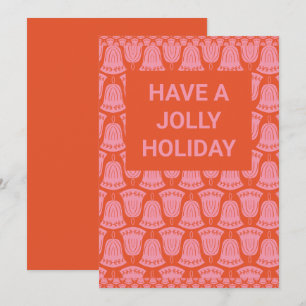 Retro Pink and Orange Holiday Bells Invitation