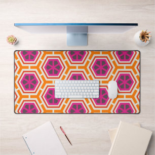 Retro Pink and Orange Modern Geometric Pattern Desk Mat