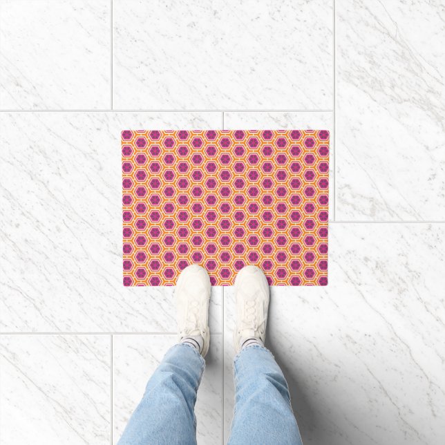 Retro Pink and Orange Modern Geometric Pattern Doormat (Indoor)