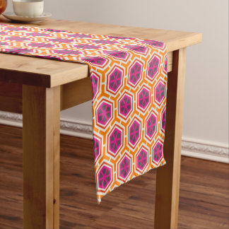 Retro Pink and Orange Modern Geometric Pattern Short Table Runner