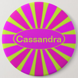 Retro Pink and Purple Petals on Neon Green 6 Cm Round Badge