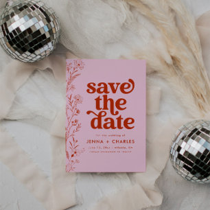 Retro Pink And Red Floral Save The Date Invitation