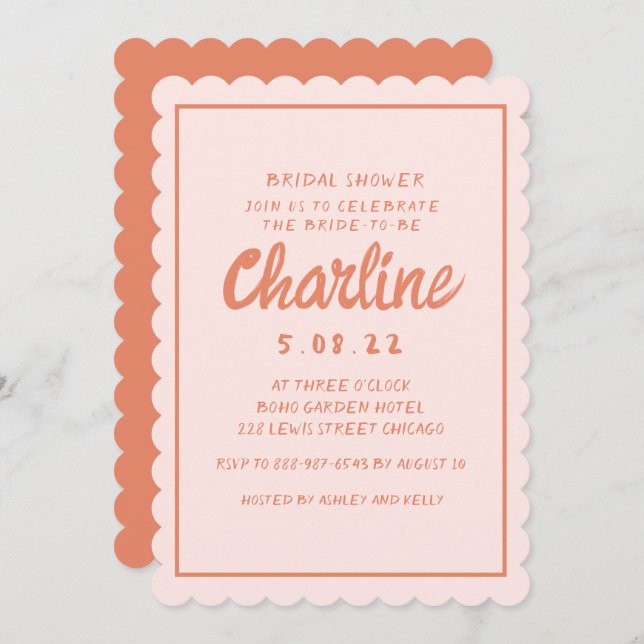 Retro Pink and Red Handwriting Bridal Shower Invit Invitation (Front/Back)