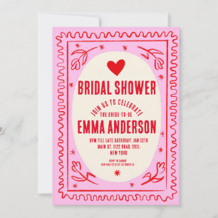 Retro Pink and Red Handwriting Bridal Shower Invitation
