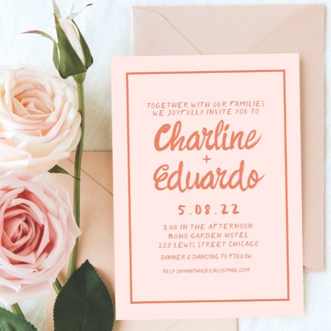 Retro Pink and Red Handwriting Wedding invitation (Creator Uploaded)