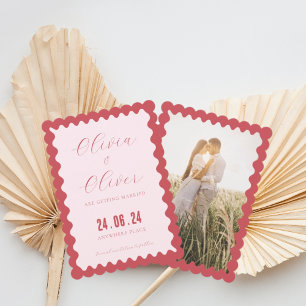 Retro pink and red photo wedding save the date