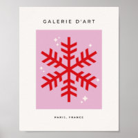 Retro Pink And Red Snowflake Christmas