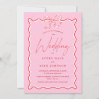 Retro Pink and Red Wave Picture Frame Wedding