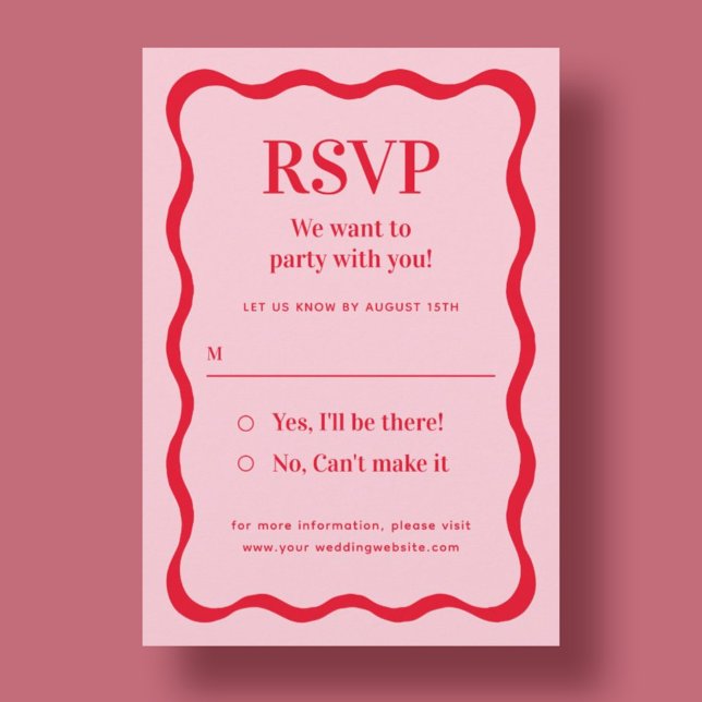 Retro Pink and Red Wave Wedding RSVP Enclosure Card (Creator Uploaded)