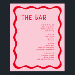 Retro Pink and Red Wavy Bar Drink Menu Poster<br><div class="desc">Retro Pink and Red Wavy Bar Drink Menu Cards</div>