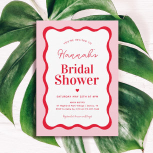 Retro Pink and Red Wavy Bridal Shower Invitation