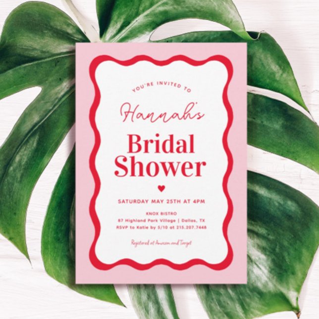 Retro Pink and Red Wavy Bridal Shower Invitation (Creator Uploaded)