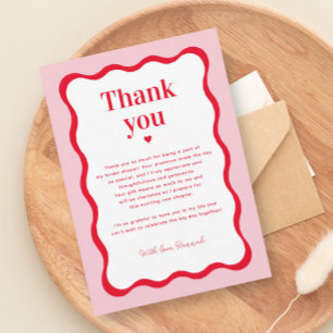 Retro Pink and Red Wavy Bridal Shower Thank You Card