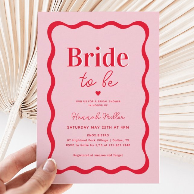 Retro Pink and Red Wavy Bride To Be Bridal Shower Invitation (Creator Uploaded)